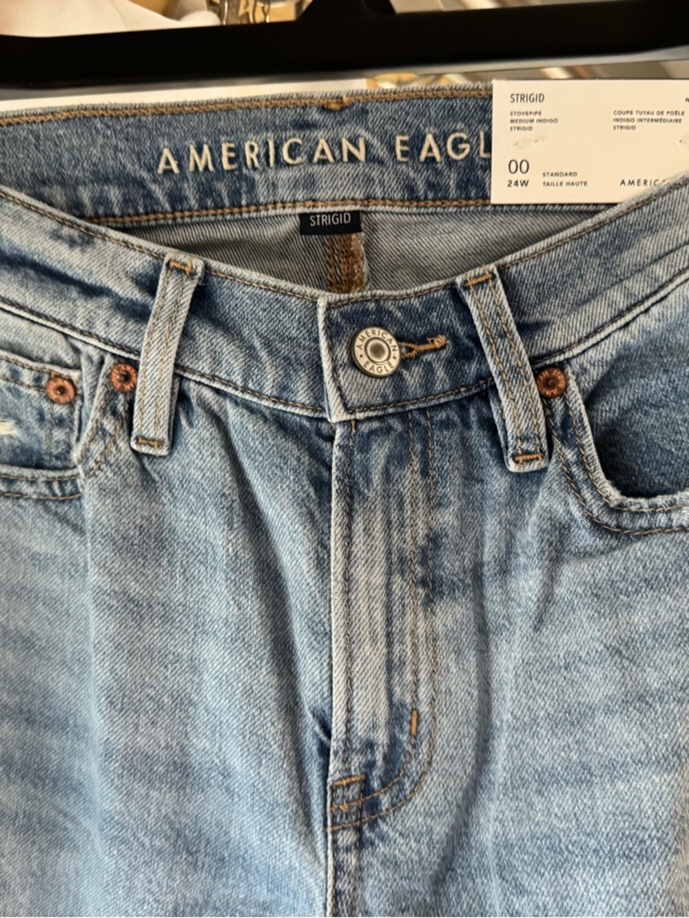 American Eagle Stovepipe Jeans 00 24W High Rise Jeans Strigid NWT - Picture 3 of 7